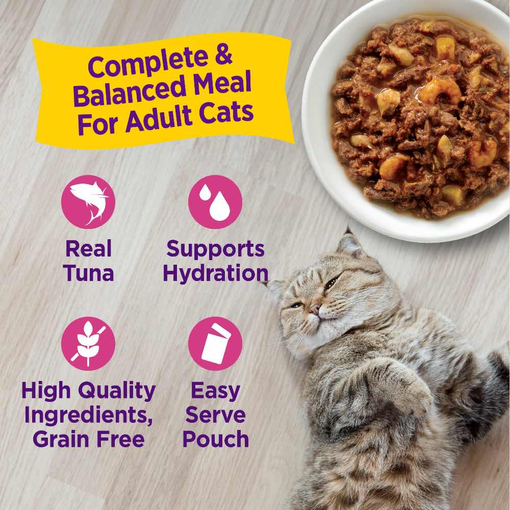 "$1 OFF: Wellness Appetizing Entrees Flaked Tuna, Mackerel & Shrimp Adult Pouch Cat Food 1.4oz"