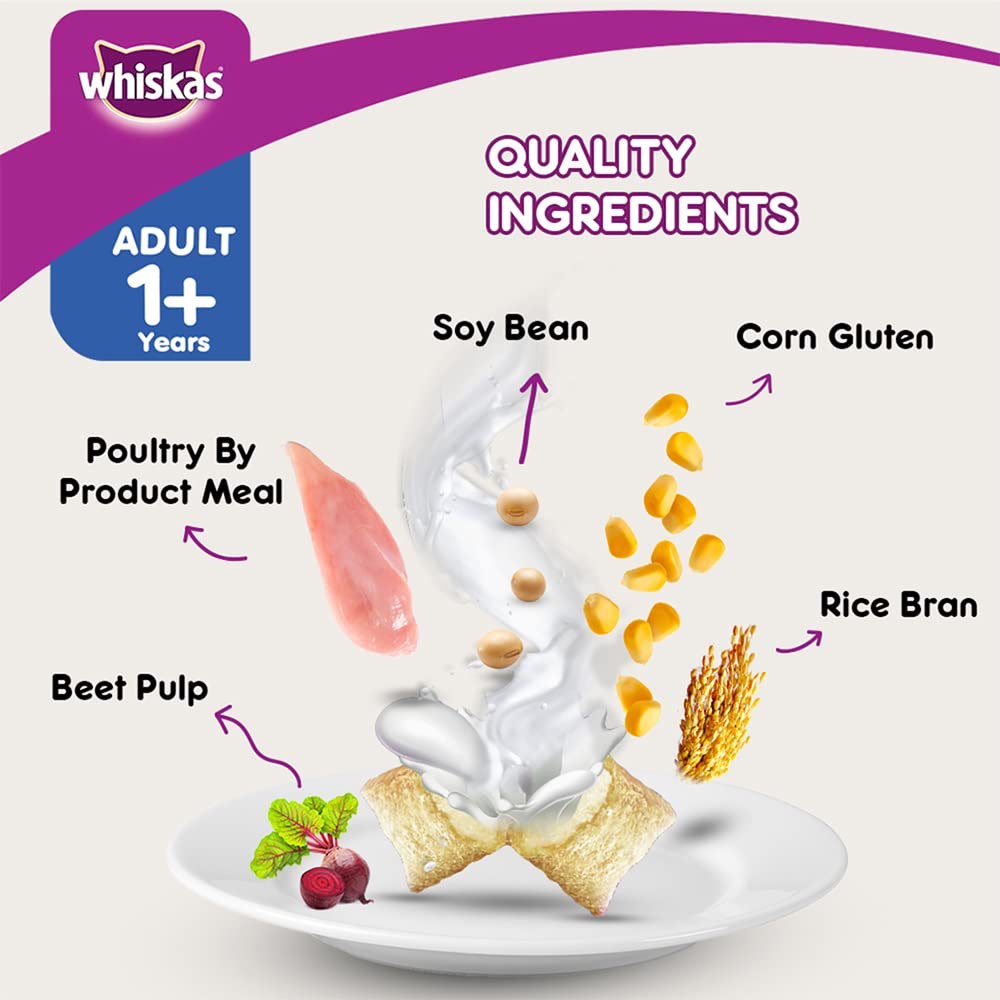 '65% OFF (Exp 9Apr25)': Whiskas Skin & Coat Chicken & Salmon Adult Dry Cat Food 1.1kg